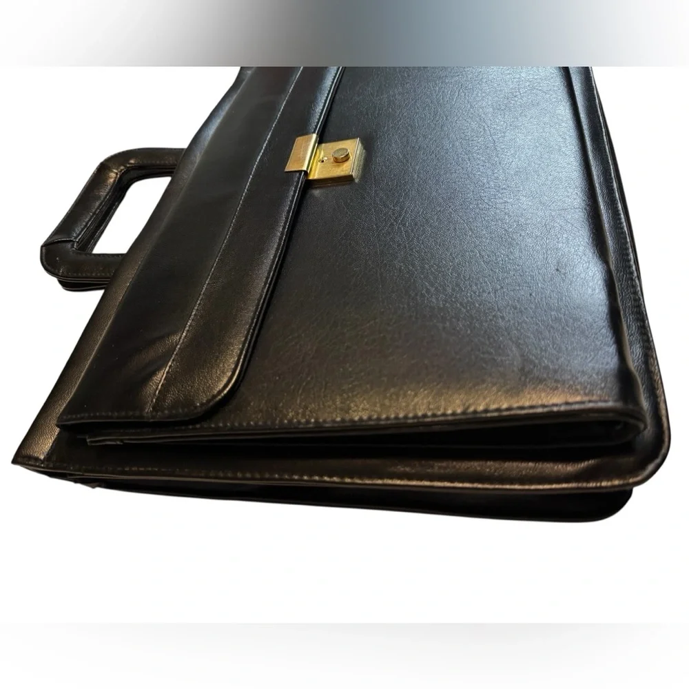 Vintage Elegant Black Vegan Leather Men’s Briefcase Attaché Bag